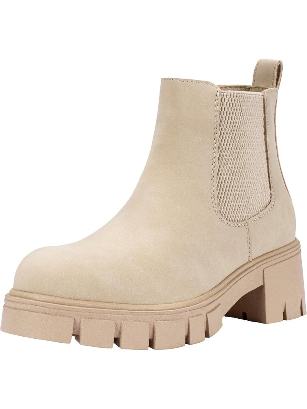 Women's Beige Chunky Platform Chelsea Elastic Side Panels Stylish Ankle Boots